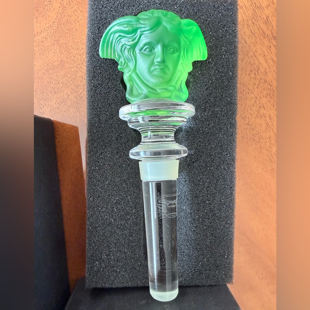 Green- Rosenthal for Versace frosted crystal Medusa head bottle stopper in box